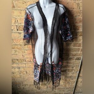 Elegant Black Embroidered Kimono Jacket